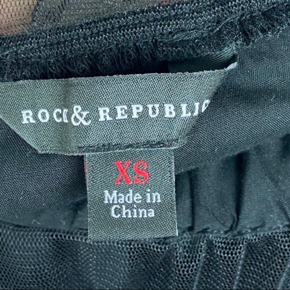 Rock & Republic Off-The-Shoulder Mesh Top Black Womens Size XS Bell Sleeve Boho - Picture 6 of 9